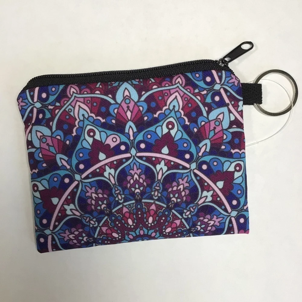 Colorful Mandala Zippered Mini Clutch with Ring